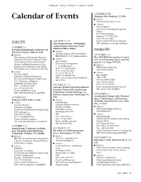 Calendar of Events