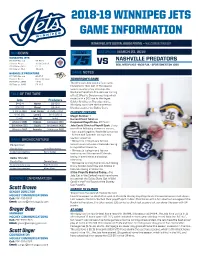 2018-19 Winnipeg Jets Game Information