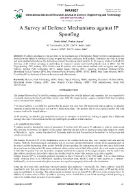 A Survey of Defence Mechanisms Against IP Spoofing