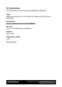 Anglophone Historicism: from Modernist Method to Post-Analytic Philosophy
