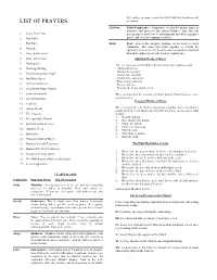 LIST of PRAYERS of Control