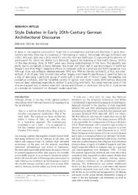Style Debates in Early 20Th-Century German Architectural Discourse