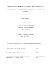 Transpersonal Mate Selection: an Investigation of Spiritual And