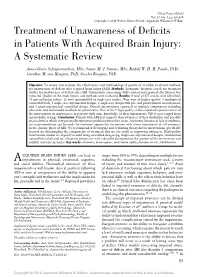 Treatment of Unawareness of Deficits in Patients with Acquired Brain Injury