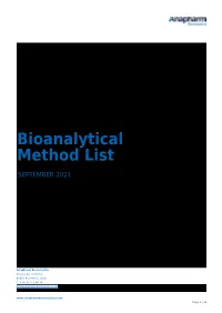 Anapharm Bioanalytics Method List