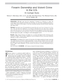 Firearm Ownership and Violent Crime in the U.S. an Ecologic Study Michael C