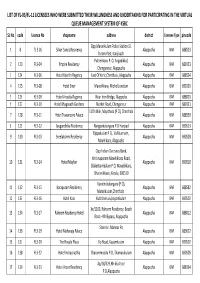 List of Fl-03/Fl-11 Licensees Who Were Submitted Their Willingness and Undertaking for Participating in the Virtual Queue Management System of Ksbc