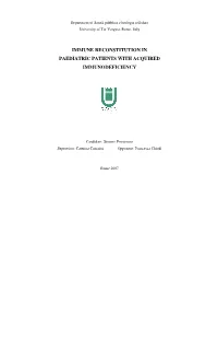 Immune Reconstitution in Paediatric Patients with Acquired Immunodeficiency