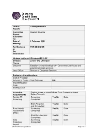 CM 210202 Item 13 Correspondence Report (Including Appendices)