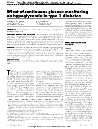 Effect of Continuous Glucose Monitoring on Hypoglycemia in Type 1 Diabetes