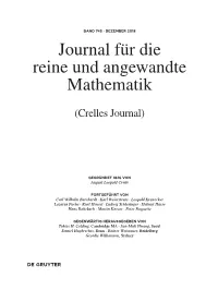 Journal Für Die Reine Und Angewandte Mathematik