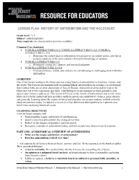 Lesson Plan: History of Antisemitism and the Holocaust
