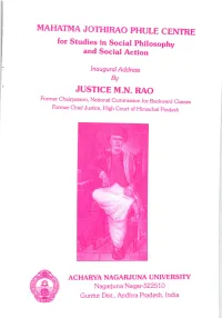 MAHATMA JOTHIRAO PHULE CENTRE for Studies in Social Philosophy and Social Action