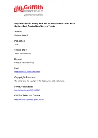 Phytochemical Study and Anticancer Potential of High Antioxidant Australian Native Plants