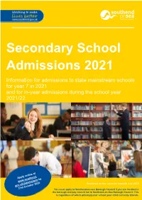 Secondary School Admissions 2021