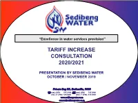 Tariff Increase Consultation 2020/2021