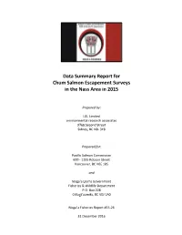Data Summary Report for Chum Salmon Escapement Surveys in the Nass Area in 2015