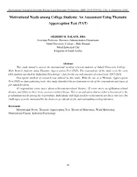 An Assessment Using Thematic Apperception Test (TAT)