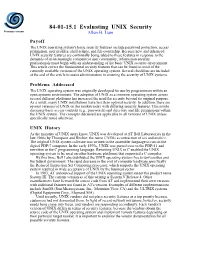 Evaluating UNIX Security Previous Screen Allen B