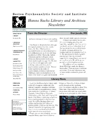Hanns Sachs Library and Archives Newsletter