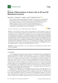 Hepatic Differentiation of Stem Cells in 2D and 3D Biomaterial Systems