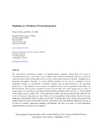 Populism As a Problem of Social Integration