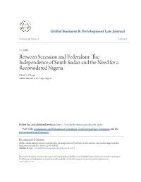 Between Secession and Federalism: the Independence of South Sudan and the Need for a Reconsidered Nigeria Obehi S