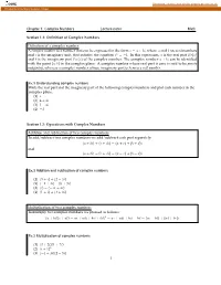 Chapter 1: Complex Numbers Lecture Notes Math Section