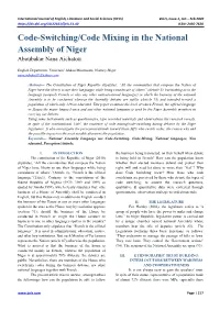 Code-Switching in the Assemblee of Niger