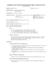CURRICULUM VITAE for EXTENSION EDUCATOR FACULTY University of Idaho