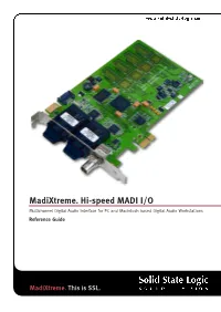 Madixtreme. Hi-Speed MADI I/O Multichannel Digital Audio Interface for PC and Macintosh Based Digital Audio Workstations Reference Guide