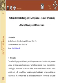 Statistical Confidentiality and UK Population Censuses: a Summary
