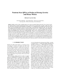 Neutron Star Qpos As Probes of Strong Gravity and Dense Matter