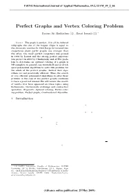 Perfect Graphs and Vertex Coloring Problem