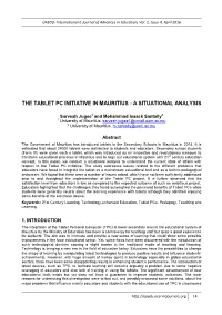 The Tablet Pc Initiative in Mauritius - a Situational Analysis