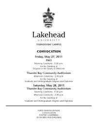 2011 Thunder Bay Convocation Program