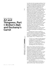 Art and Thingness, Part I: Breton's Ball and Duchamp's Carrot