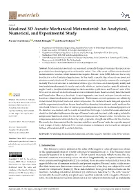 Idealized 3D Auxetic Mechanical Metamaterial: an Analytical, Numerical, and Experimental Study