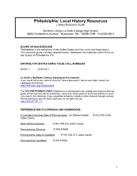 Philadelphia: Local History Resources SCOPE OR BACKGROUND Library Research Guide
