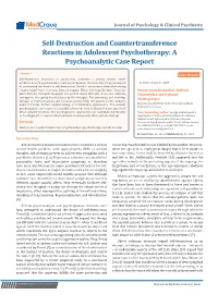Self-Destruction and Countertransference Reactions in Adolescent Psychotherapy: a Psychoanalytic Case Report