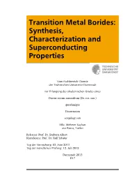 Transition Metal Borides: Synthesis, Characterization and Superconducting Properties