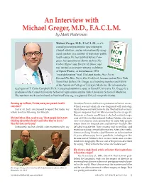 An Interview with Michael Greger, M.D., F.A.C.L.M