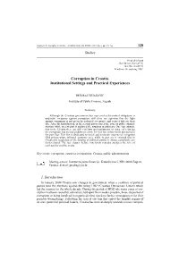 Corruption in Croatia. Institutional Settings and Practical Experiences