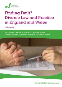 Finding Fault? Divorce Law and Practice in England and Wales Full Report