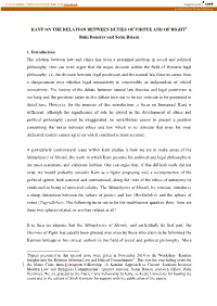KANT on the RELATION BETWEEN DUTIES of VIRTUE and of RIGHT1 Ruhi Demiray and Sorin Baiasu