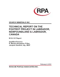 Technical Report on the Foxtrot Project in Labrador, Newfoundland & Labrador, Canada