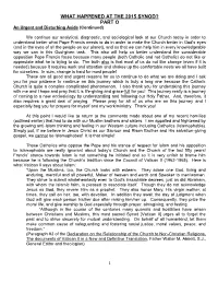 WHAT HAPPENED at the 2015 SYNOD? PART O an Urgent and Disturbing Aside (Continued)