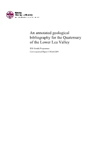 An Annotated Geological Bibliography for the Quaternary of the Lower Lea Valley
