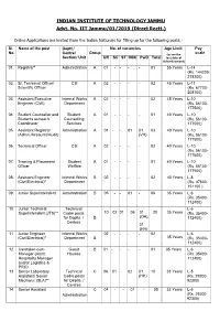Detailed Advertisement No. Iitjammu/01/2019 (Direct Rectt.)