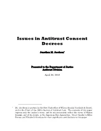 Issues in Antitrust Consent Decrees